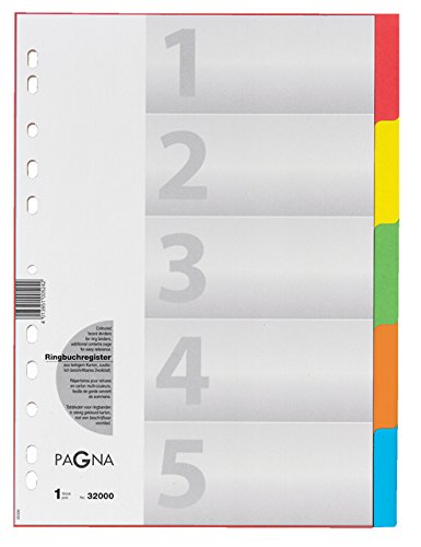 Pagna 32000-20 Register 5-teilig, 5-farbig mit Deckblatt aus stabilem Karton (20er Vorteilspack)