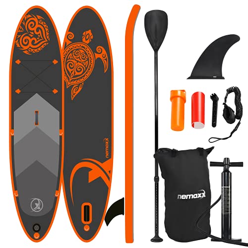 Nemaxx PB300 Stand up Paddle Board 300x76x15cm, orange/anthrazit - SUP, Surfbrett, Surf-Board - aufblasbar & leicht zu transportieren - inkl. Tasche, Paddel, Finne, Luftpumpe, Repair Kit.