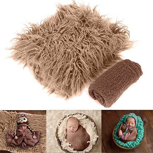 OhhGo Baby-Fotografie-Requisiten für Neugeborene, 2 Stück, flauschige Decke, Baby-Outfits Foto Ripple Wrap Matte Baby Stretch Wrap Weiche Felldecke