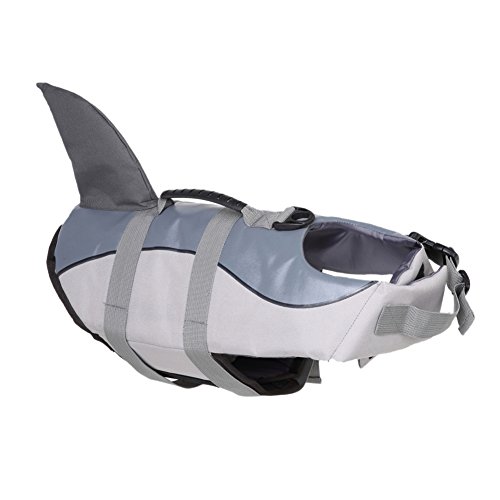 Gorgebuy Haie-Form Hundeschwimmweste Rettungsweste, Schwimmhilfe Schwimmtraining mit Griff, Schwimmweste für Sommer,Schwimmbad,Training-M