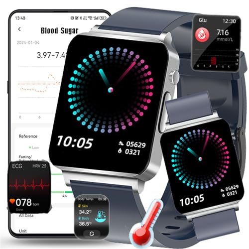 Fohatu 𝐁𝐥𝐮𝐭𝐳𝐮𝐜𝐤𝐞𝐫𝐛𝐥𝐮𝐭𝐳𝐮𝐜𝐤𝐞𝐫𝐦𝐞𝐬𝐬𝐮𝐧𝐠 Smartwatch 𝐄𝐂𝐆,Smartwatch Bluetoothm-Anrufe, Fitness-Tracker Pulsschlag Blutsauerstoff Monitor,Schritt Schalter,Sportuhr,G