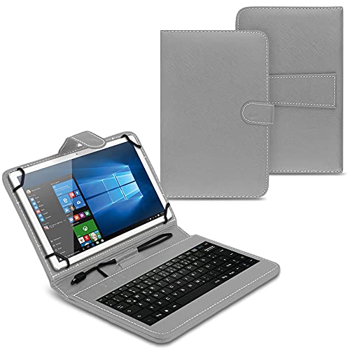 UC-Express Tasche kompatibel für Amazon Fire HD 10 Hülle Keyboard Case Tastatur QWERTZ Standfunktion USB Cover Case, Farben:Grau