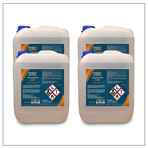 INOX® - IX 200 Waschbenzin 4 x 5L - Lösungsmittel für Fleckentfernung auf Textil, Kunststoff, Oberflächen & Arbeitsgeräten - Waschbenzin Reinigungsbenzin - Benzin Reiniger