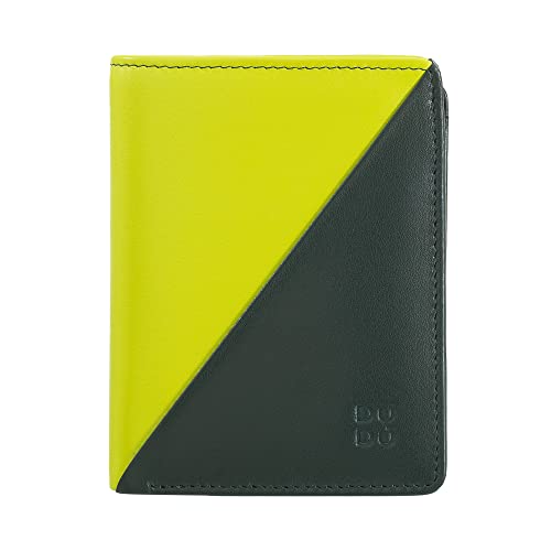 DUDU Kleine Damen-Brieftasche aus farbigem Leder mit Kartenfächern und Münzfach mit Reißverschluss und Knopfverschluss Mangrove