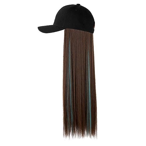 WUODHTW Damenperücke glattes Haar gefärbte Perücke Entenzuge Kappe Perücke Damen Baseball Kappe Perücke (23.6 Zoll)