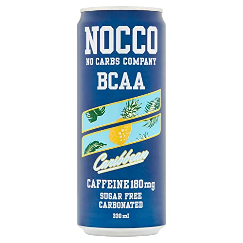 NOCCO BCAA Caribbean 24 x 330ml | Proteinreiches Energy - Getränk ohne Zucker | No Carbs Company | Vitamin- und Koffein-Boost | Kohlensäurehaltige Sportgetränke für Muskelleistung und - regeneration