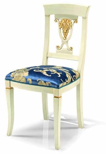 Casa Padrino Luxus Barock Esszimmer Stuhl Blau/Elfenbein/Gold - Made in Italy