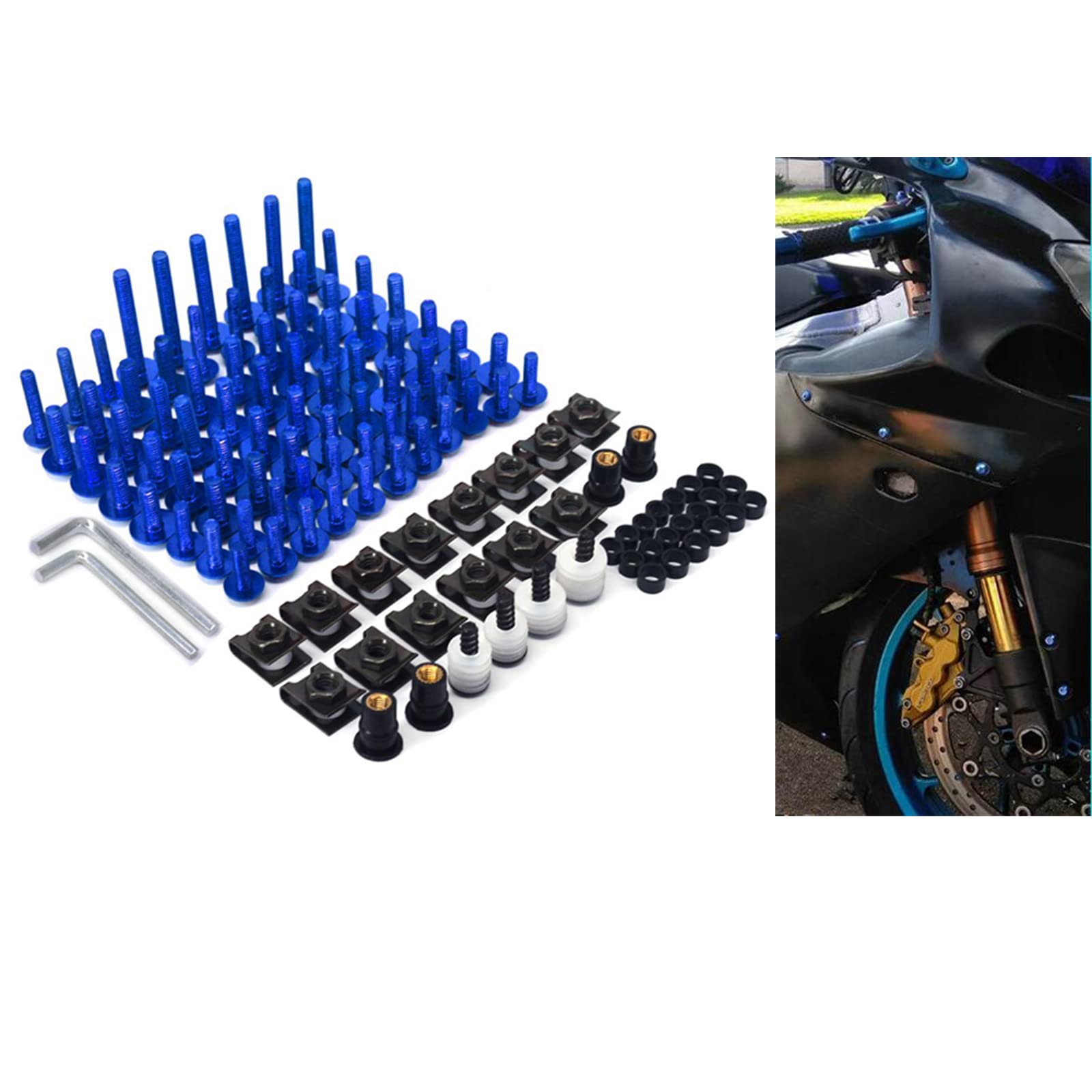 An Xin CNC Aluminium Universal Billet komplette Motorrad Scheibenverkleidungsschrauben Kit Befestigungsclip Karosserie Schrauben Mutter für YZ125 YZ250 YZ250F YZ450F WR250F WR450F (blau)