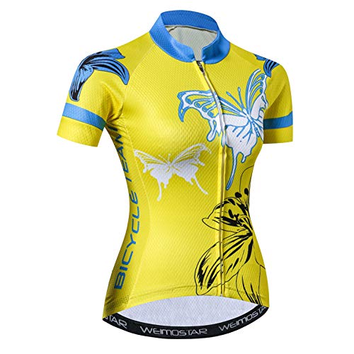 Weimostar Damen Radtrikot Fahrrad Outdoor Sport Rennrad Kleidung Schmetterling Gelb M