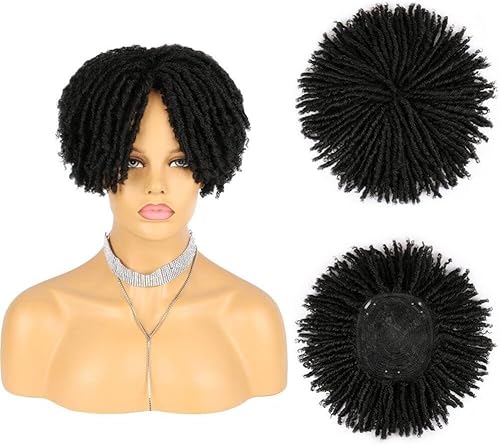 6 Zoll synthetische Dreadlocks-Haarperücken natürliche mittlere Perücke für afrikanische Frauen häkeln Zöpfe Toupet hohle lockige Kunstfaser-Zopfperücke(Black,6 Inch)