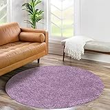 carpet city Shaggy Hochflor Teppich - Rund 160 cm - Lila - Langflor Wohnzimmerteppich - Einfarbig Uni Modern - Flauschig-Weiche Teppiche Schlafzimmer Deko
