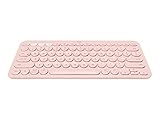 Logitech K380 kabellose Multi-Device Bluetooth-Tastatur mit Easy-Switch für bis zu 3 Geräte, schlank – PC, Notebook, Windows, Mac, Chrome OS, Android, iPad OS, Apple TV, Deutsches QWERTZ-Layout - Rose