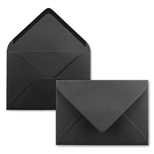 300x kleine Umschläge in Schwarz DIN C7 8,1 x 11,4 cm mit Spitzklappe und Nassklebung in 80 g/m² - kleiner blanko Mini-Umschlag
