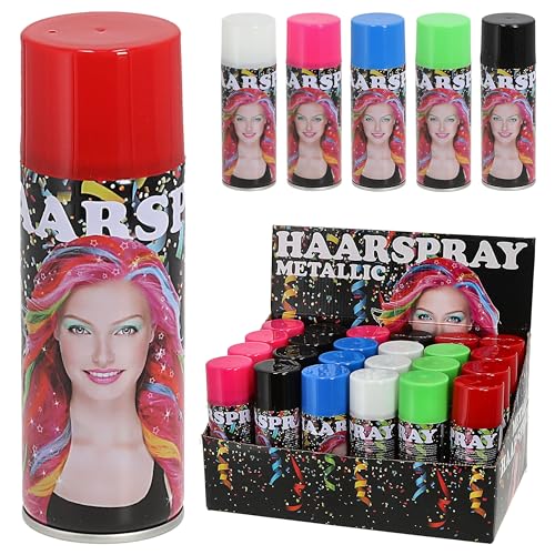 Colour Haarspray 24 Stück Display 6fach sortiert | Dosenvolumen 250 ml Nettofüllmenge 140ml | rot pink schwarz blau grün weiß (1 x 24er Set Color Haarspray Glitter)