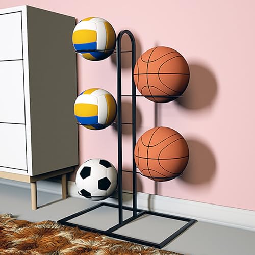 Vertikaler Ballspeicher, Basketballhalter, 5 Schicht Kohlenstoffstahlbasketballregal, vertikaler Ballhalter, Hochleistungs -Basketballstand für Home Display Volleyball Fußball