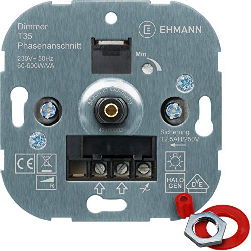 EHMANN 3500x0000 T35.00 Unterputz-Dimmer, Phasenanschnitt, 230 V, 50 Hz, Leistung: 60-600 W/VA, inkl. Schalterprogramm-Adapter