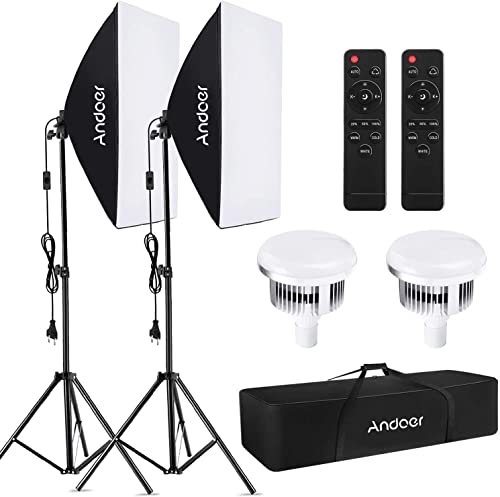 Andoer Fotostudio Softbox Beleuchtungsset 2 Packungen, 50x70cm Softbox 85W 2800-5700K Zweifarbiges Dimmbares LED Dauerlicht mit Fernbedienung und Licht Stehen für Studio Porträt Produkt Fotografie