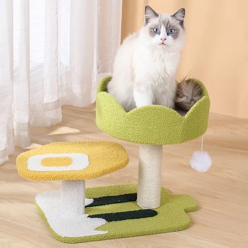 Kratzbaum, Katzenturm für Wohnungskatzen, mehrstufiges Katzenmöbel für Katzen mit gepolsterter Plüschsitzstange, gemütliches Kratzbrett