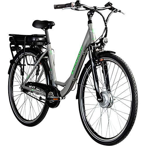 Zündapp E-Bike 700c Damenrad Pedelec 28 Zoll Z502 E Citybike Hollandrad Fahrrad (grau/grün ohne Korb)