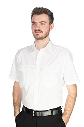 Condor Herren Kurzarm Pilotenhemd mit abnehmbaren Schulterklappen Izebo, Größe:51/52, Farbe:weiß