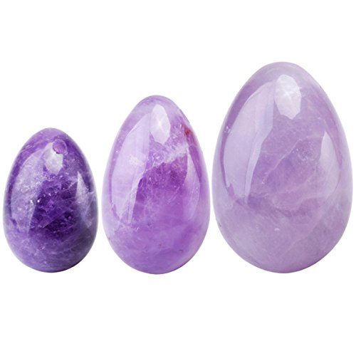 mookaitedecor Amethyst Yoni Eier Kegel Bälle Beckenbodentrainer Übungs-Set mit 3 Größen, Ben Wa Balls Massage Steine für die Übung der Beckenboden und Blase & Erholung die Postpartale Vagina