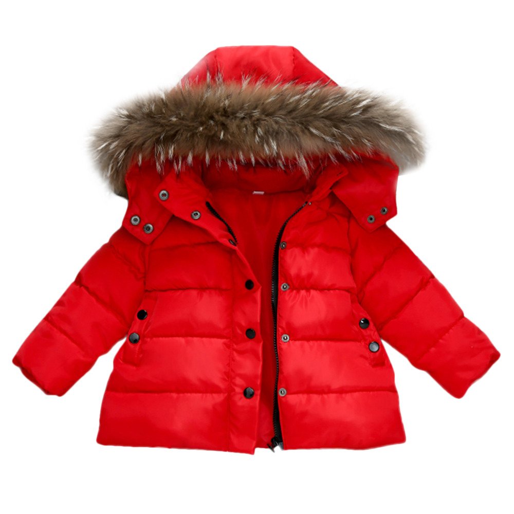 FeiliandaJJ Baby Mantel,Infant Toddler Mädchen Junge Winter Daunenjacke Kapuzenjacke Outwear Kinder Pelzkragen mit Reißverschluss Coat Warme Kleidung (90 (12~18Monate), Rot)