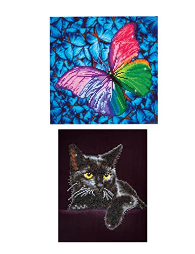 Pracht Creatives Hobby Diamond Dotz 69501 - Diamond Painting Bilder für Kinder & Erwachsene, DIY-Set mit den Motiven Midnight Cat und Flutter by pink, sowie passendem Zubehör