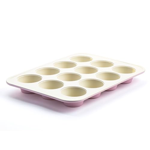 GreenLife Bakeware 12er Muffin- und Cupcake-Backform, hygienische Keramik-Antihaftbeschichtung, PFAS-frei, Pink