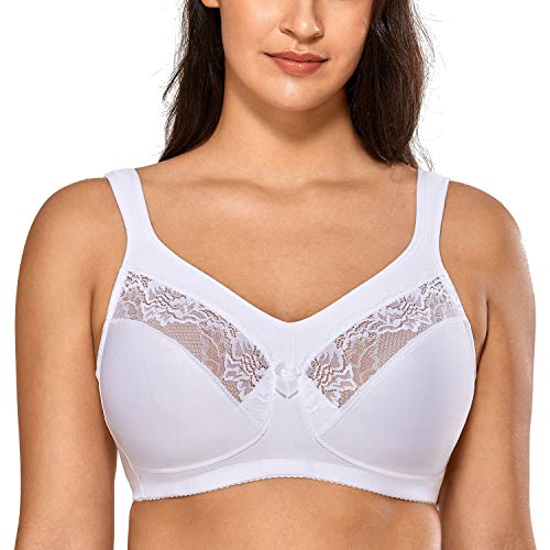 DELIMIRA Damen Minimizer BH - ohne Bügel Spitze BH für Großen Größen Weiss 85F(38E)