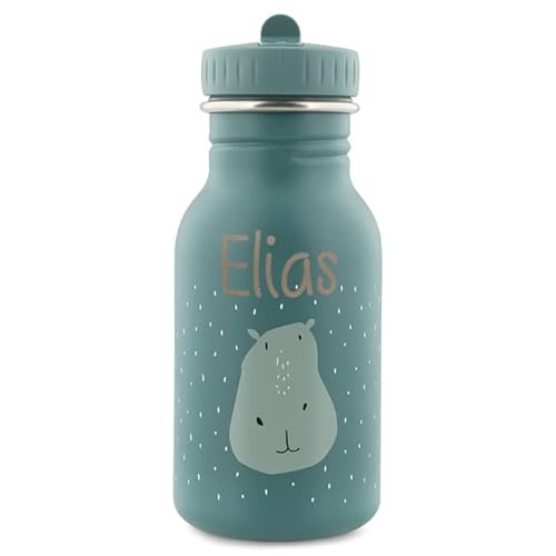Personalisierte Trinkflasche aus Edelstahl von Trixie Baby Gravur des Namens (350 ml, Hippo)