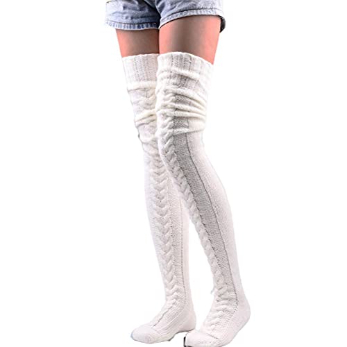 Fencelly Winter-Strick-Overknee-Strümpfe, für Damen und Mädchen, Oberschenkelhoch, Overknee-Strümpfe, geflochtene Strick, lange Socken für den täglichen Gebrauch