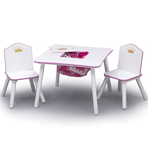 Delta Children Princess Crown Kids Wood Table and Chair Set with Storage