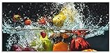 ARTland Spritzschutz Küche aus Alu für Herd Spüle 120x55 cm (BxH) Küchenrückwand mit Motiv Essen Obst Früchte unter Wasser Erbeeren Trauben Orange S6JP