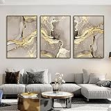 dsdsgog Marmor Beige Gold abstrakte Wandkunst Poster Luxus Leinwand Malerei Drucke Bilder moderne Wohnzimmer Inneneinrichtung Home Decor 50 x 70 cm x 3 rahmenlos