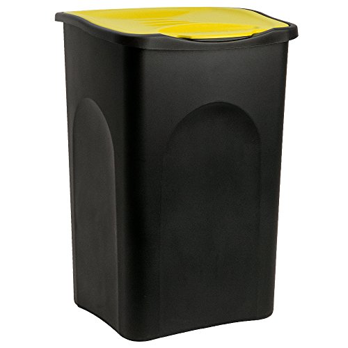 Stefanplast® Mülleimer mit Deckel 50L Abfalleimer Geruchsarm Küche Bad Biomüll Gelber Sack Kunststoff Mülltrennung Schwarz Gelb