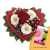Dominik Blumen und Pflanzen, Blumenstrauß "Allerliebst" mit Rosen, Gerbera und Bartnelke und Grußkarte "Geburtstag"