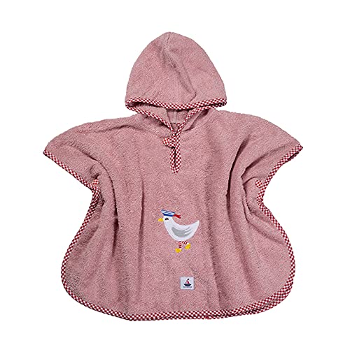 Hansekind Poncho, altrosa Frottee, Möwe, 1-4 Jahre