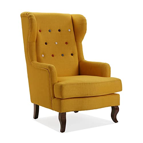 Versa Botones Sessel für Wohnzimmer, Schlafzimmer oder Esszimmer, bequemer und anderer Sessel, mit Armlehnen, Maßnahmen (H x L x B) 62 x 68 x 14,5 cm, Baumwolle und Holz, Farbe: Gelb