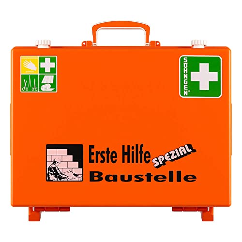 SÖHNGEN Erste-Hilfe-Koffer Baustelle, Wandhalterung, orange, ASR A4.3/DIN 13157 aus Kunststoff, Art.-Nr. 360101