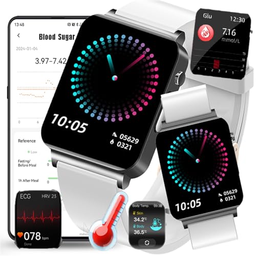 Fohatu 𝐁𝐥𝐮𝐭𝐳𝐮𝐜𝐤𝐞𝐫𝐛𝐥𝐮𝐭𝐳𝐮𝐜𝐤𝐞𝐫𝐦𝐞𝐬𝐬𝐮𝐧𝐠 Smartwatch 𝐄𝐂𝐆,Smartwatch Bluetoothm-Anrufe, Fitness-Tracker Pulsschlag Blutsauerstoff Monitor,Schritt Schalter,Sportuhr,A