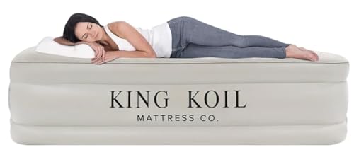 King Koil Doppel-Luftmatratze mit integrierter Pumpe – Doppelhocherhöhtes Luftbett für Gäste mit bequemem aufblasbarem Bett