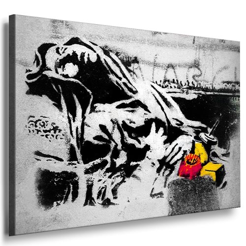 Banksy Kunst auf Leinwand Bild 100x70cm k. Poster ! Bild fertig auf Keilrahmen ! Pop Art Gemälde Kunstdrucke, Wandbilder, 2245 Bilder zur Dekoration - Deko/Top 100"Banksy Modern Bilder