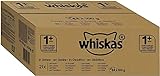 Whiskas Katzenfutter Nassfutter 1+ für erwachsene Katzen - saftige Geflügel-Auswahl in Gelee, 84 Portionsbeutel (84 x 100 g)