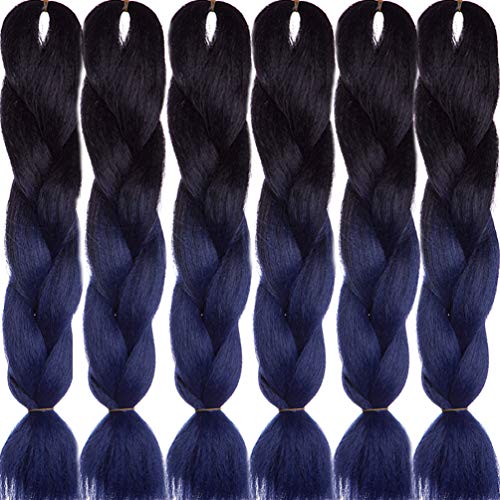 LDMY Jumbo Braids-24Inch Long Ombre Black and Navy Blue Braiding Hair Extensions 6pcs/pack 100g/pc