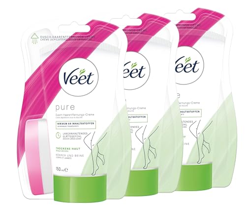Dusch Enthaarungscreme 3er Pack bei trockener Haut für die Anwendung unter der Dusche Veet Dusch-Haarentfernungs-Creme trockene Haut 3x150ml