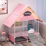Nynelly Käfig für Kaninchen, Kaninchenstall mit Zubehör, Metall, rosa lackiert und Kunststoff für Kaninchen, Haus für kleine Tiere, 75 x 39 x 90 cm