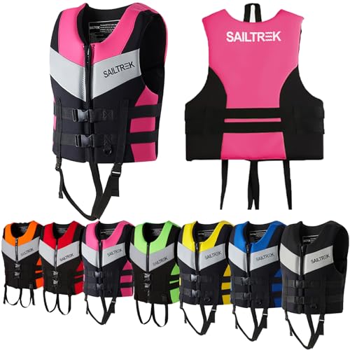 Schwimmweste für Erwachsene Kinder Auftriebsweste mit verstellbarem Sicherheits-Schrittgurt Rettungswesten Schwimmhilf Sicherheitsweste für Wassersport, M 58-70kg,Pink