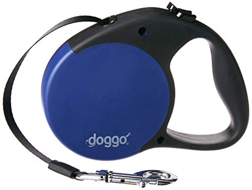 doggo Everyday einziehbare Hundeleine, 40,6 m Langer Gürtel, Größe L für Hunde bis zu 50 kg, Blau mit schwarzem Soft-Grip-Griff