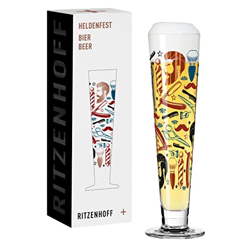 Ritzenhoff 1011011 Bier-Glas 330 ml – Serie Heldenfest, Motiv Nr. 11 – Barber – rund und mehrfarbig – Made in Germany