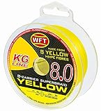 WFT KG 8 gelb 150m - Geflochtene Angelschnur, Durchmesser/Tragkraft:0.08mm / 9kg Tragkraft